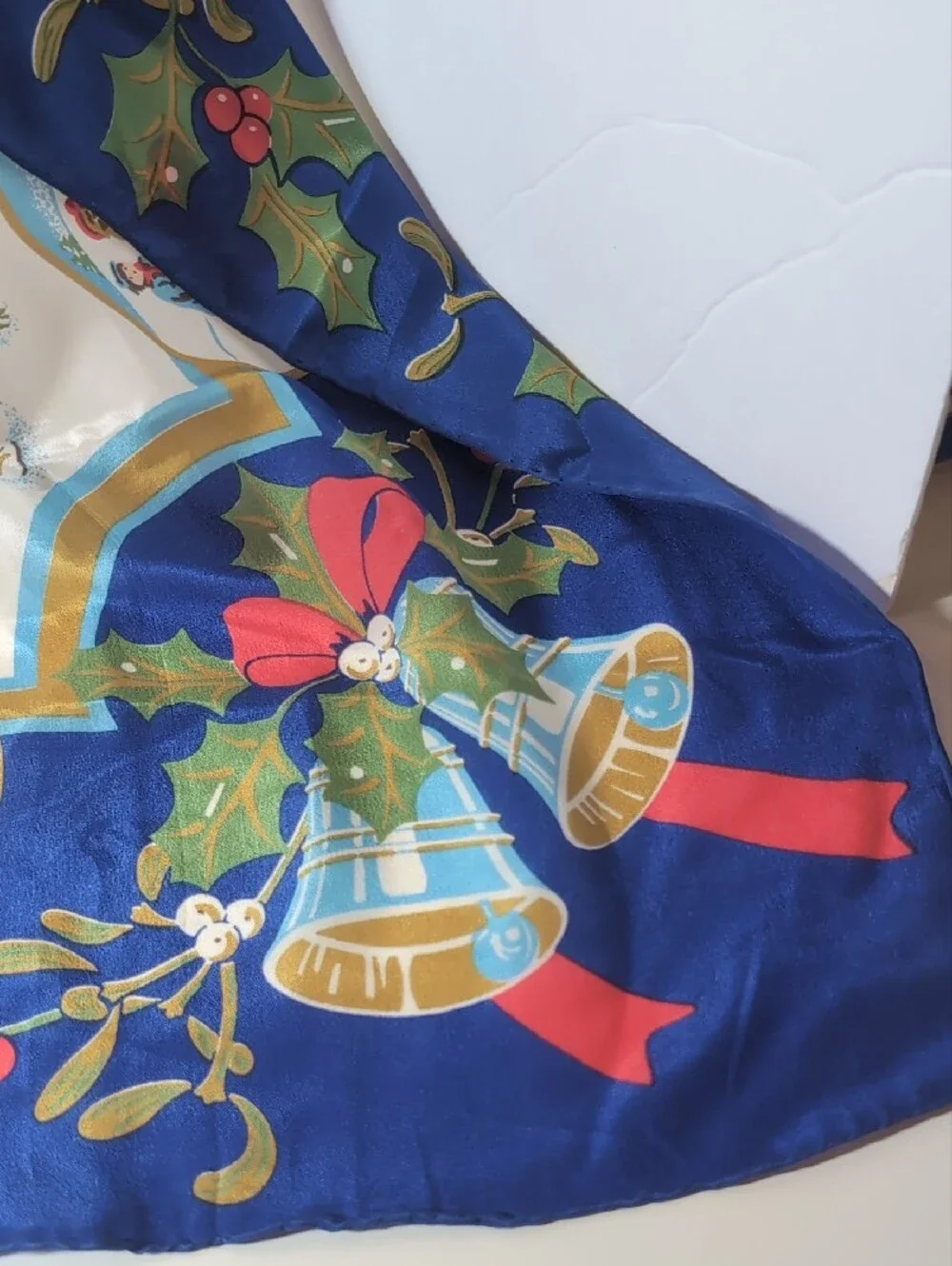 Vntg 100% Silk Square Scarf with Holiday Design, 1992 Old Fashioned